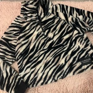 Calvin Klein zebra faux fur half zip sweatshirt